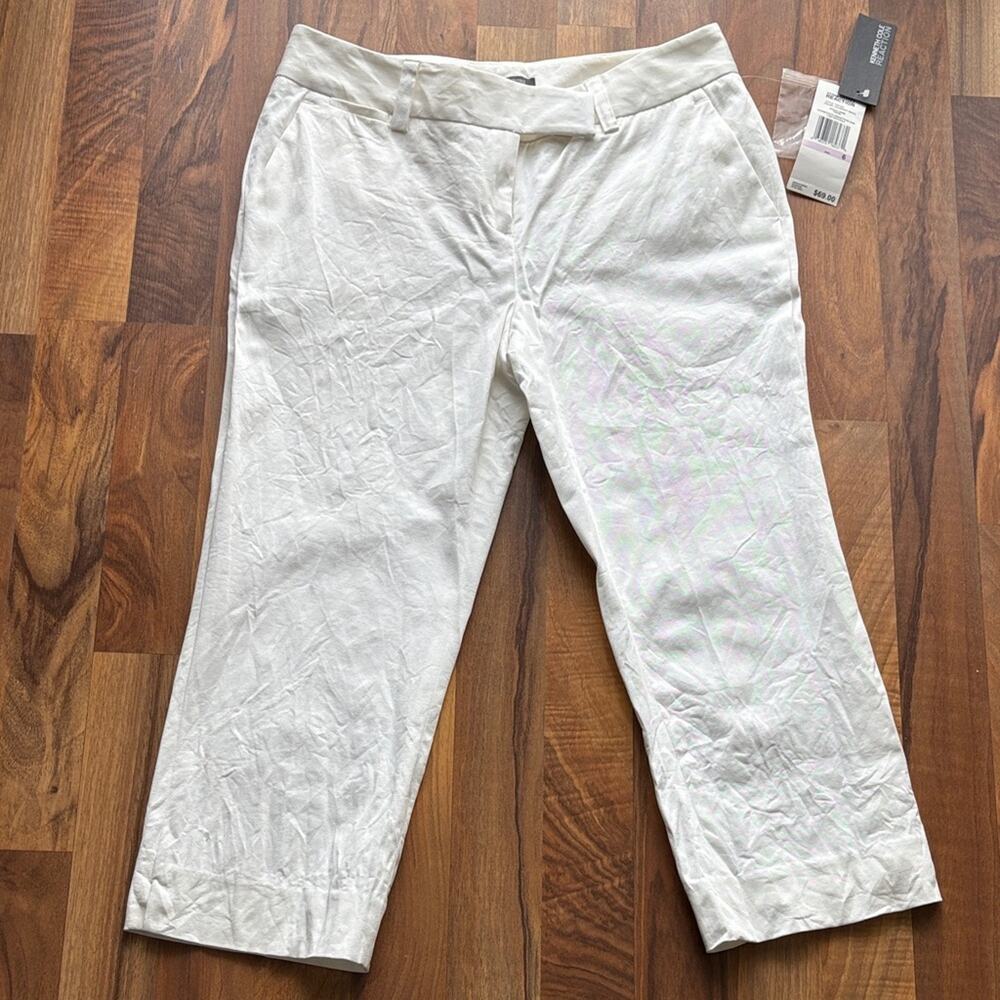 Kenneth Cole Reaction Woman’s Size 6 White Cropped Linen-Blend Jeans NWT